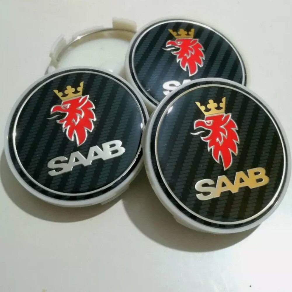 New  4pcs Saab BLACK Wheel Center Caps 63mm Emblem 5236294 9-3 9-5 93 95 900 900